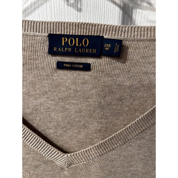 Polo Ralph Lauren Sweater Mens 2XL Beige V-Neck Pima Cotton Pullover Golf Preppy - Picture 2 of 7